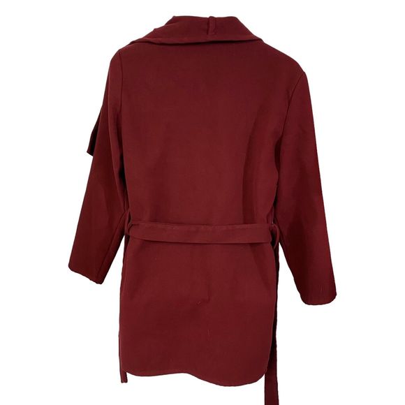 Fashion Nova Blazer Womens Medium Red Waterfall Belted Jacket Office Casual Fall - Picture 3 of 11